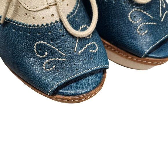 Anthropologie Pilcro Letterpress Leather Peep Toe Brighton Oxford Wedges Retro 8 - Picture 12 of 14